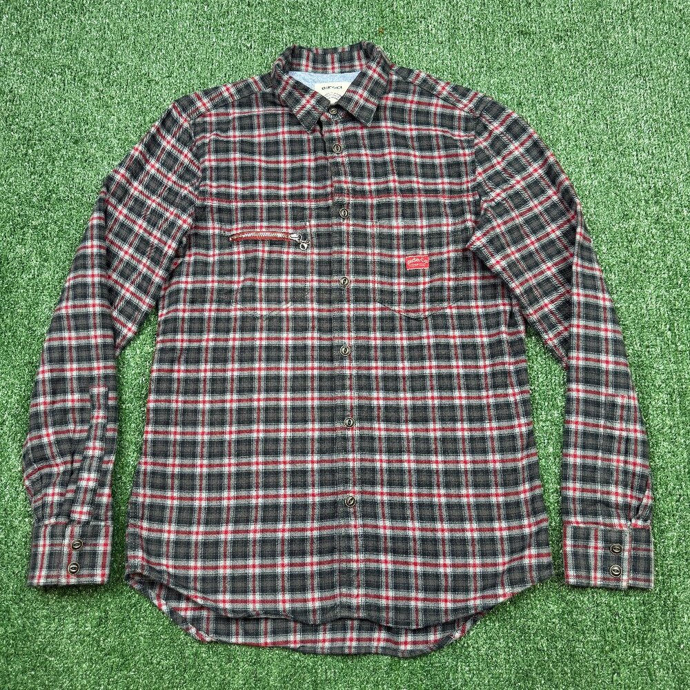 Diesel Button Up Shirt Men's Size S Red Black Flannel Plaid Designer Casual